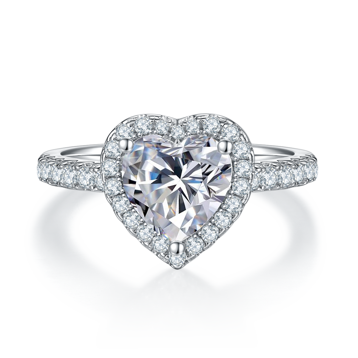 Light luxury heart-shaped S925 silver plated white gold moissanite diamond women's ring 2.0 carats D-grade